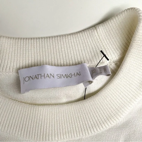 Jonathan Simkhai NWT Geneva Compact Ribbed Pearl Long Sleeve Ivory Top Size XS - Picture 5 of 10